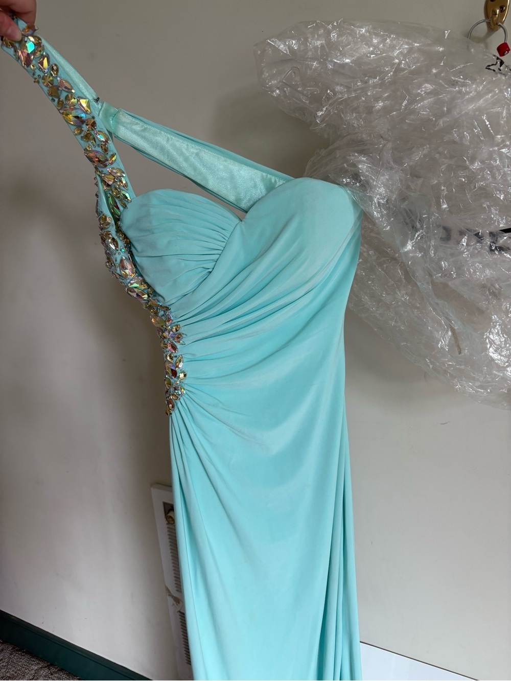 Elegant One-Shoulder Turquoise Prom Dress
